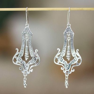 Primary image for Sterling Silver Openwork Antique Style Dangle Earrings Long Lace