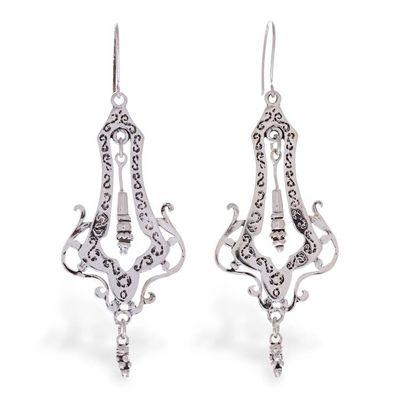 Alternate image for Sterling Silver Openwork Antique Style Dangle Earrings Long Lace
