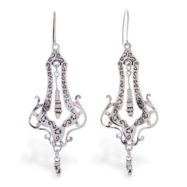 Alternate image for Sterling Silver Openwork Antique Style Dangle Earrings Long Lace