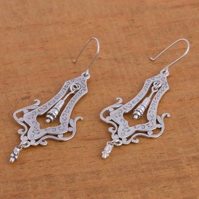 Alternate image for Sterling Silver Openwork Antique Style Dangle Earrings Long Lace