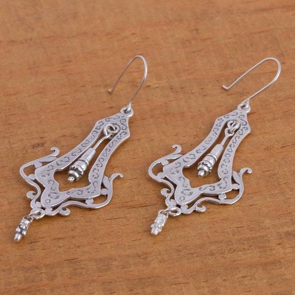 Alternate image for Sterling Silver Openwork Antique Style Dangle Earrings Long Lace