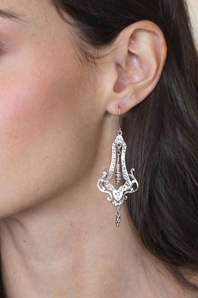 Alternate image for Sterling Silver Openwork Antique Style Dangle Earrings Long Lace
