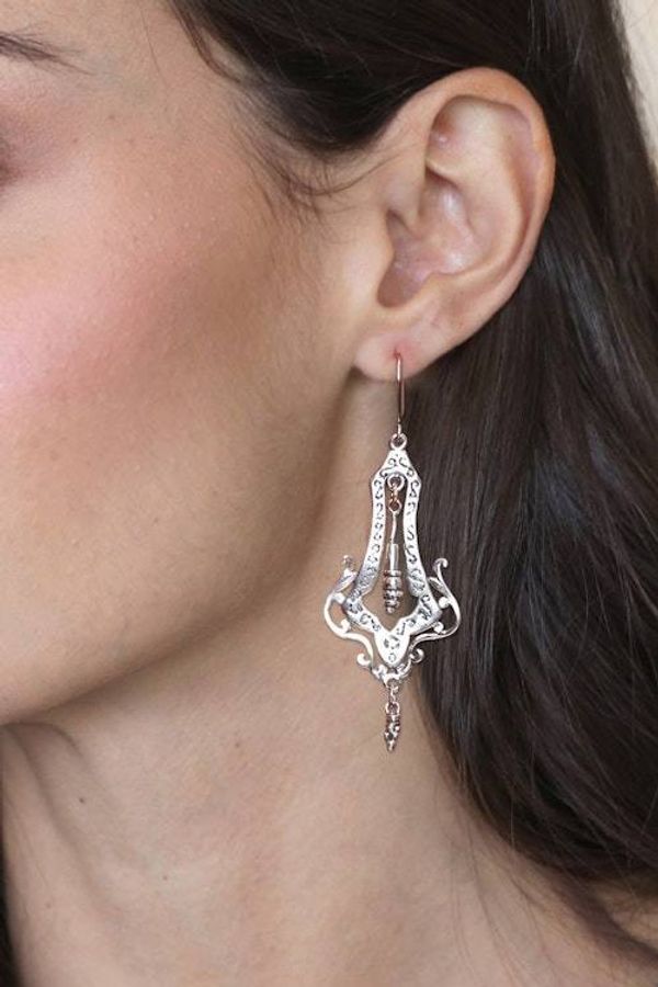 Alternate image for Sterling Silver Openwork Antique Style Dangle Earrings Long Lace