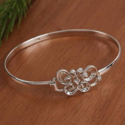 Primary image for Taxco Sterling Silver Butterfly Bangle Bracelet from Mexico Butterfly Curls
