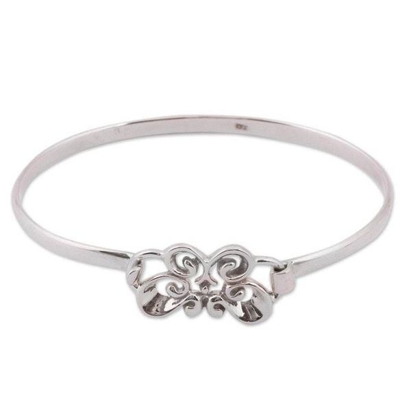 Alternate image for Taxco Sterling Silver Butterfly Bangle Bracelet from Mexico Butterfly Curls