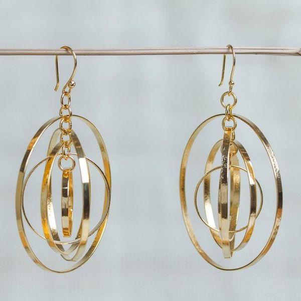 Alternate image for Round 24k Gold Plated Dangle Earrings Shining Orbit