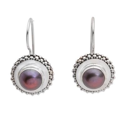 Alternate image for Lavender and Silver Cultured Pearl Drop Earrings Lilac Moon Halo