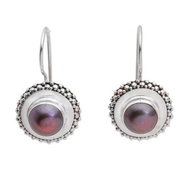 Alternate image for Lavender and Silver Cultured Pearl Drop Earrings Lilac Moon Halo