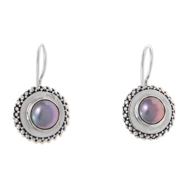 Alternate image for Lavender and Silver Cultured Pearl Drop Earrings Lilac Moon Halo