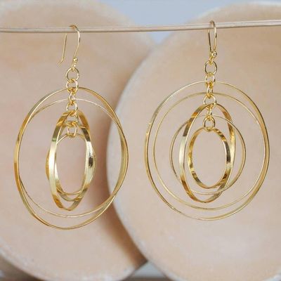 Alternate image for Round 24k Gold Plated Dangle Earrings Shining Orbit
