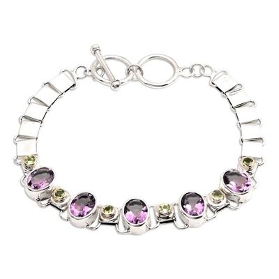 Alternate image for Handmade Amethyst Sterling Silver Link Bracelet Exuberance
