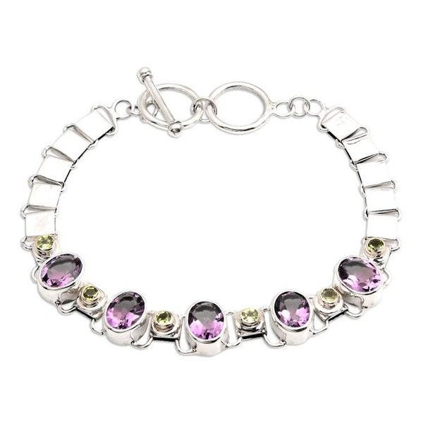Alternate image for Handmade Amethyst Sterling Silver Link Bracelet Exuberance