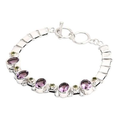 Alternate image for Handmade Amethyst Sterling Silver Link Bracelet Exuberance