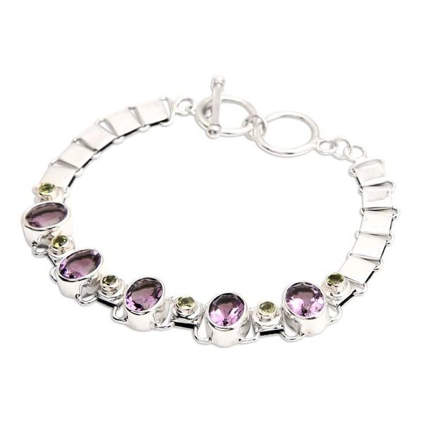 Alternate image for Handmade Amethyst Sterling Silver Link Bracelet Exuberance
