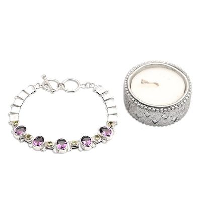 Alternate image for Handmade Amethyst Sterling Silver Link Bracelet Exuberance