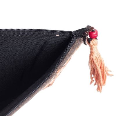 Alternate image for Hand-Embroidered Floral Melon and Mahogany Satin Clutch Gardens Melon Lights