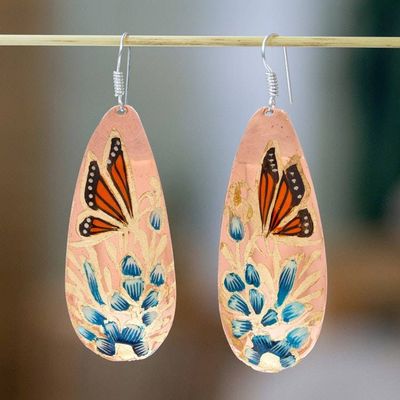 Primary image for Reclaimed Copper Butterfly and Flower Earrings from Mexico Butterfly Lilies