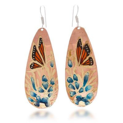 Alternate image for Reclaimed Copper Butterfly and Flower Earrings from Mexico Butterfly Lilies