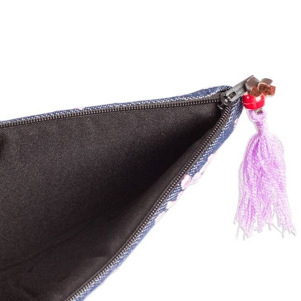 Alternate image for Hand-Embroidered Floral Lilac and Midnight Satin Clutch Gardens Lilac Lights