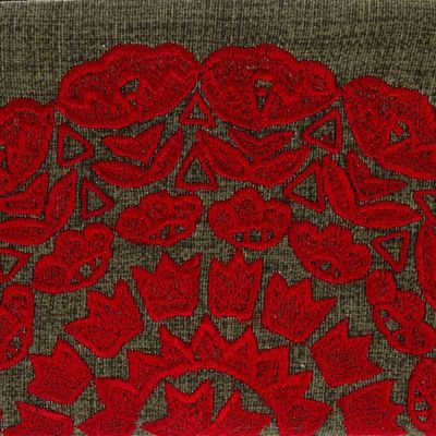 Alternate image for Sun-Themed Olive and Crimson Silk-Embroidered Satin Clutch Olive Sunshine