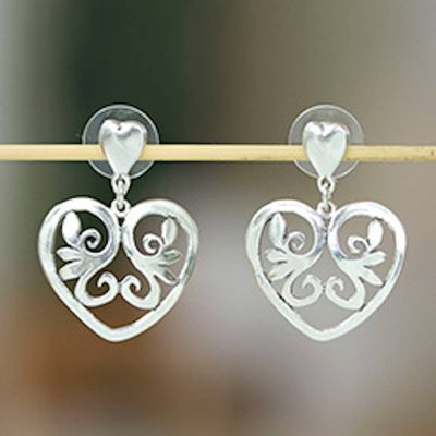 Primary image for Heart Shaped Sterling Silver Dangle Earrings Eternal Desire