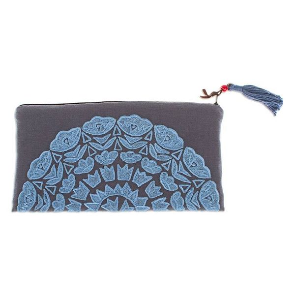 Alternate image for Sun-Themed Flint and Cerulean Silk-Embroidered Satin Clutch Flint Sunshine