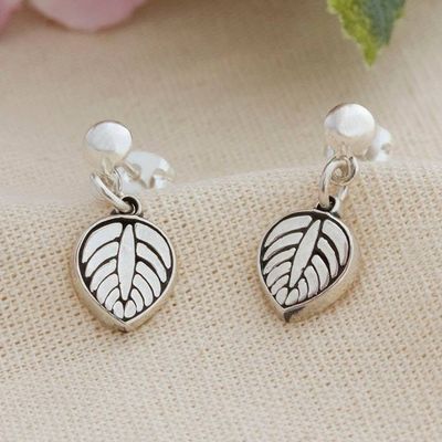 Primary image for Leaf-Themed Taxco Silver Dangle Earrings from Mexico Luscious Leaf