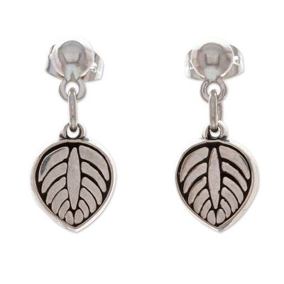 Alternate image for Leaf-Themed Taxco Silver Dangle Earrings from Mexico Luscious Leaf