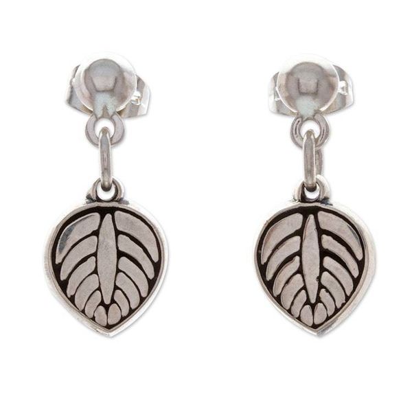Alternate image for Leaf-Themed Taxco Silver Dangle Earrings from Mexico Luscious Leaf