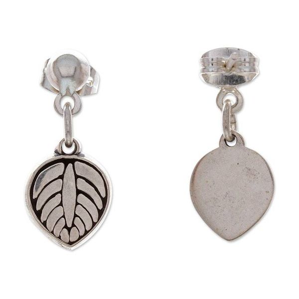 Alternate image for Leaf-Themed Taxco Silver Dangle Earrings from Mexico Luscious Leaf