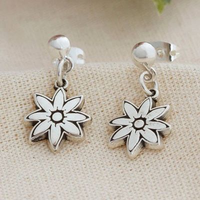 Primary image for Flower-Themed Taxco Silver Dangle Earrings from Mexico Floral Finesse