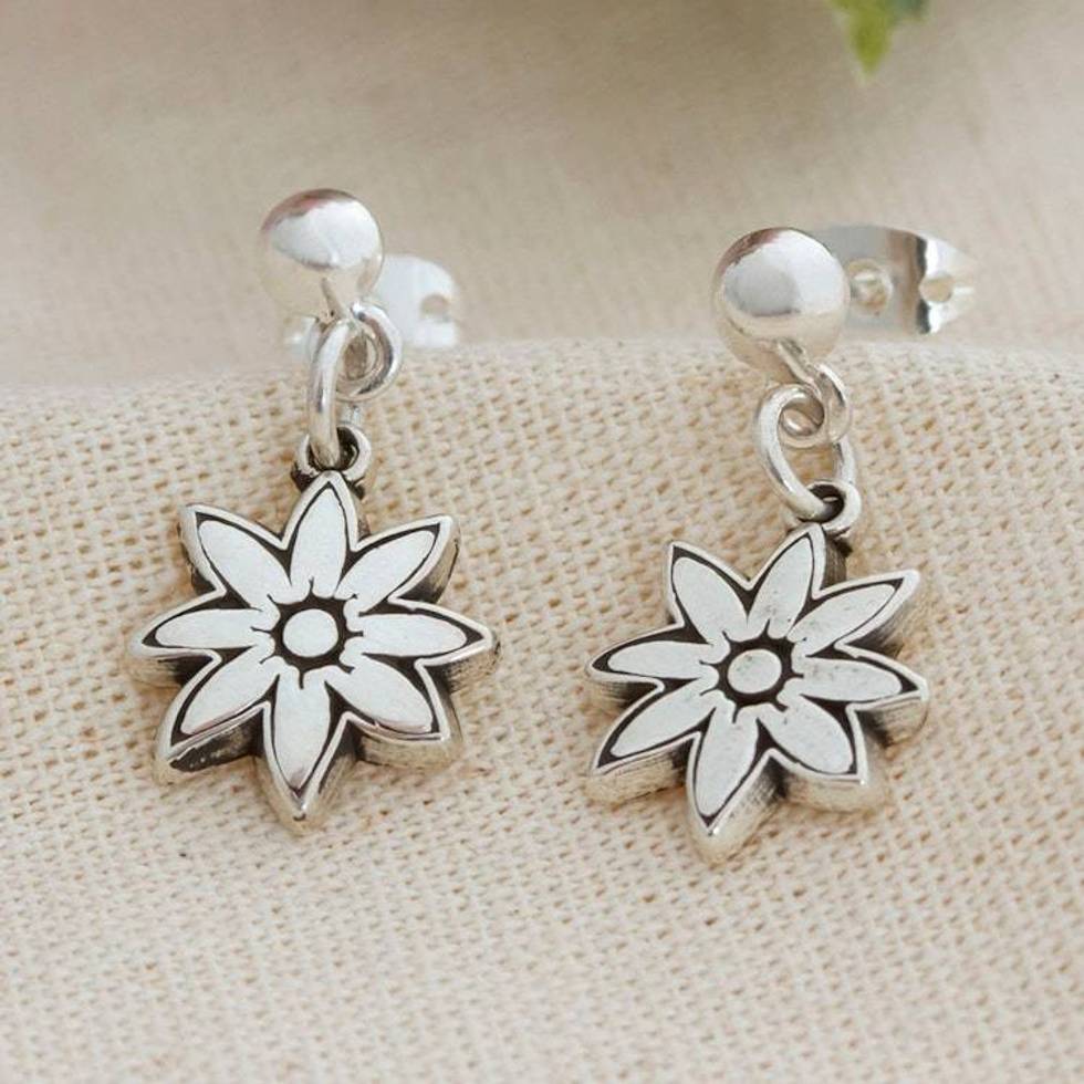 Flower-Themed Taxco Silver Dangle Earrings from Mexico 'Floral Finesse'