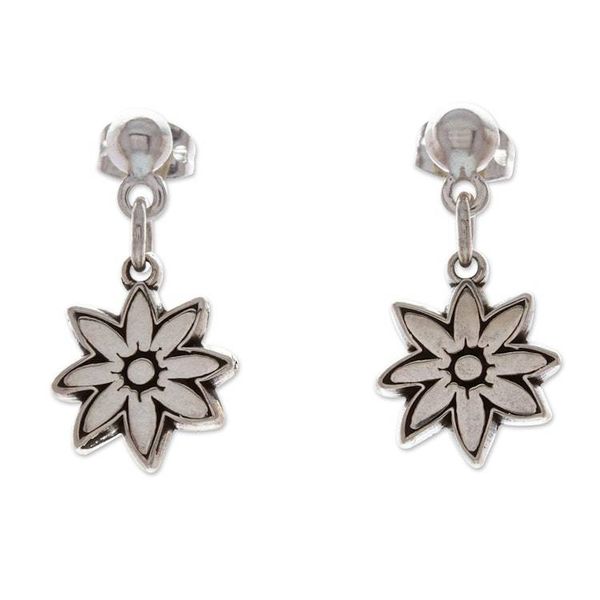 Alternate image for Flower-Themed Taxco Silver Dangle Earrings from Mexico Floral Finesse