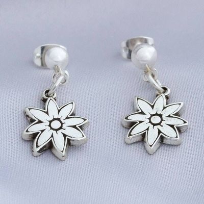 Alternate image for Flower-Themed Taxco Silver Dangle Earrings from Mexico Floral Finesse