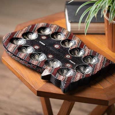 Alternate image for Cat-Themed Foldable Wood Batik Mancala Board Game Set Chilling Cat