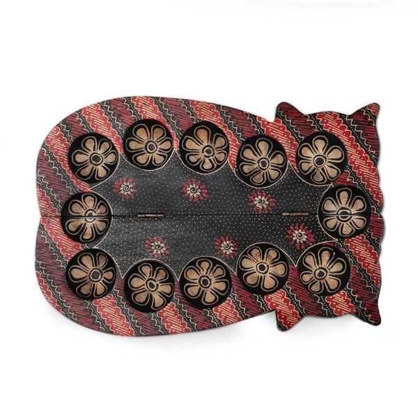 Alternate image for Cat-Themed Foldable Wood Batik Mancala Board Game Set Chilling Cat