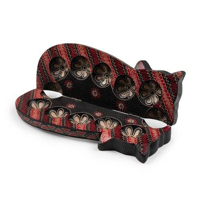 Alternate image for Cat-Themed Foldable Wood Batik Mancala Board Game Set Chilling Cat