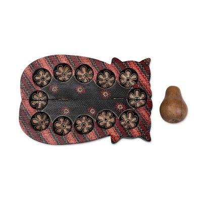 Alternate image for Cat-Themed Foldable Wood Batik Mancala Board Game Set Chilling Cat