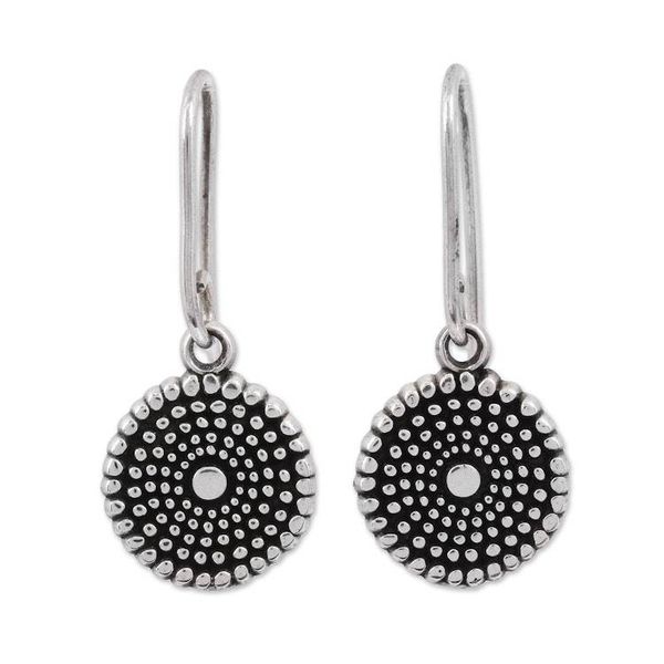 Alternate image for Handcrafted Round Sterling Silver Dangle Earrings Spiraling Splendor