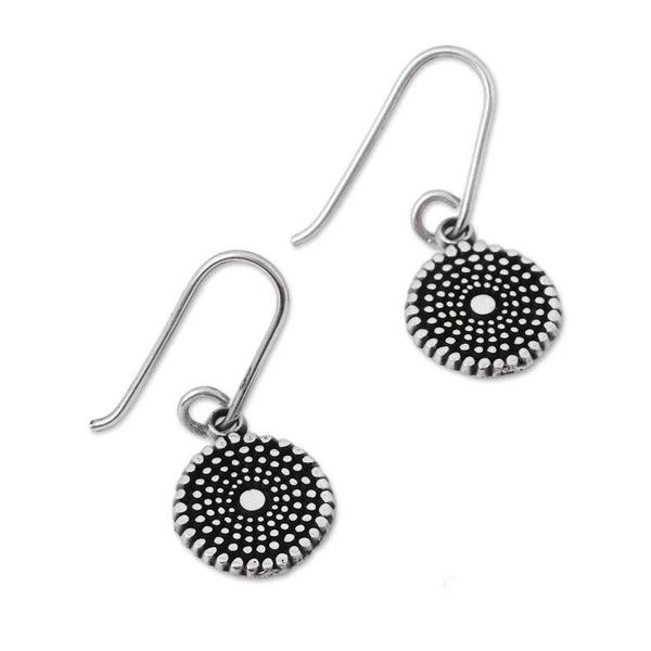 Alternate image for Handcrafted Round Sterling Silver Dangle Earrings Spiraling Splendor