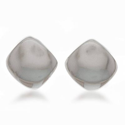 Image for Polished Diamond-Shaped Silver Button Earrings from Mexico Avant-Garde Belle