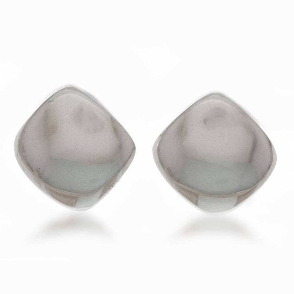 Polished Diamond-Shaped Silver Button Earrings from Mexico 'Avant-Garde Belle'