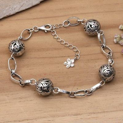 Alternate image for Traditional Balinese Swirl-Themed Silver Station Bracelet Exotic Swirling Garden