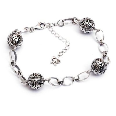 Alternate image for Traditional Balinese Swirl-Themed Silver Station Bracelet Exotic Swirling Garden