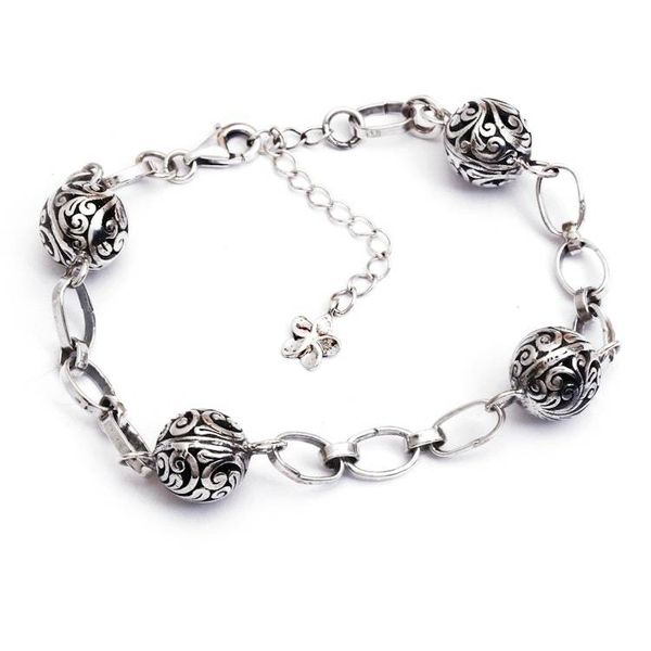 Alternate image for Traditional Balinese Swirl-Themed Silver Station Bracelet Exotic Swirling Garden