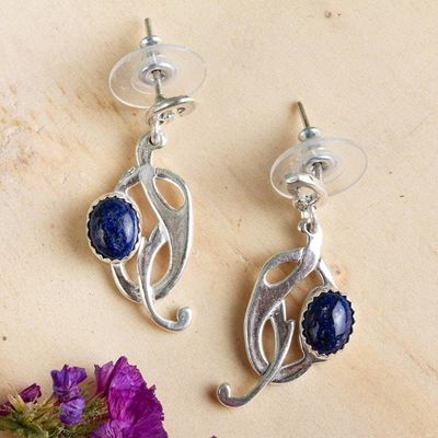 Primary image for Handcrafted Lapis Lazuli and Sterling Silver Earrings Art Nouveau