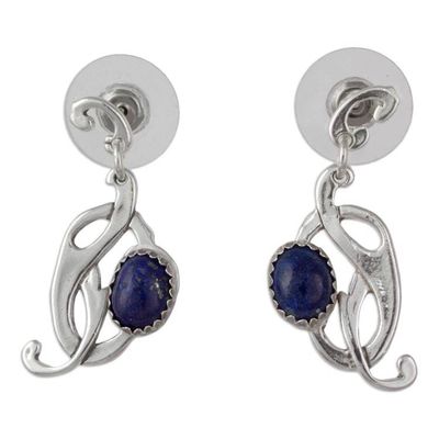 Alternate image for Handcrafted Lapis Lazuli and Sterling Silver Earrings Art Nouveau