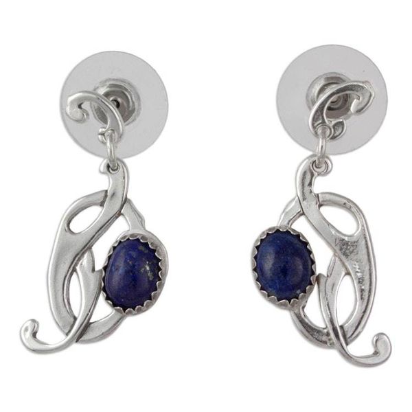 Alternate image for Handcrafted Lapis Lazuli and Sterling Silver Earrings Art Nouveau