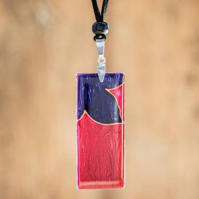 Alternate image for Purple Flower on Magenta Art Glass Pendant Necklace Untamed Flower