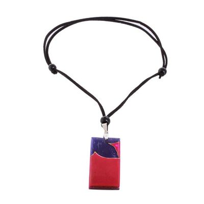 Alternate image for Purple Flower on Magenta Art Glass Pendant Necklace Untamed Flower
